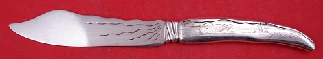 Fish Knife curved handle HH AS w/ ducks  7 7/8